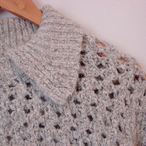 Mango Gray Wool Blend Polo Sweater Openwork Knit BRAND NEW NWT Size Medium - Picture 4 of 13